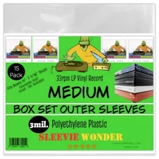 MEDIUM Box Set Sleeves (x15) 3mil No Flap Outer - Fits 7/8-1" Thick - 33rpm LP