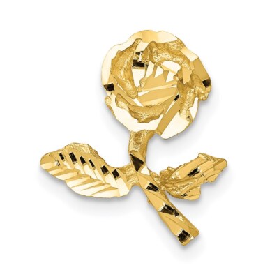 14k Gelbgold Satin D/C Rose Kette Rutsche Charm Anhänger
