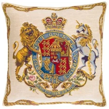 1816 ROYAL COAT OF ARMS OF THE UK 18" X 18" BELGIAN TAPESTRY CUSHION COVER + ZIP