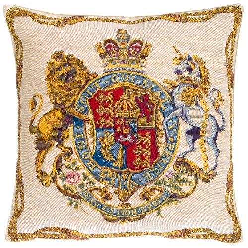 1816 ROYAL COAT OF ARMS OF THE UK 18" X 18" BELGIAN TAPESTRY CUSHION COVER + ZIP - Afbeelding 1 van 9