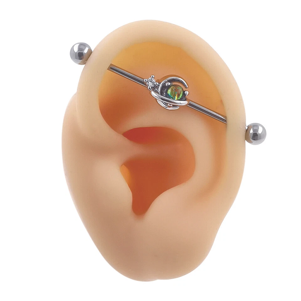 Pendientes de cartílago de acero quirúrgico con barra industrial 14G piercing joyería corporal   Foto 4 de 4