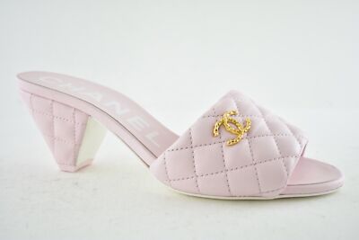 Chanel 22P Light Pink Lambskin Quilted CC Logo Cone Heel