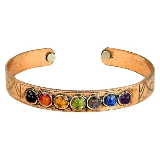 Pulsera de cristal de cobre de 7 chakras brazalete magnético ajustable piedras preciosas curativas de Reiki Foto 2 de 4