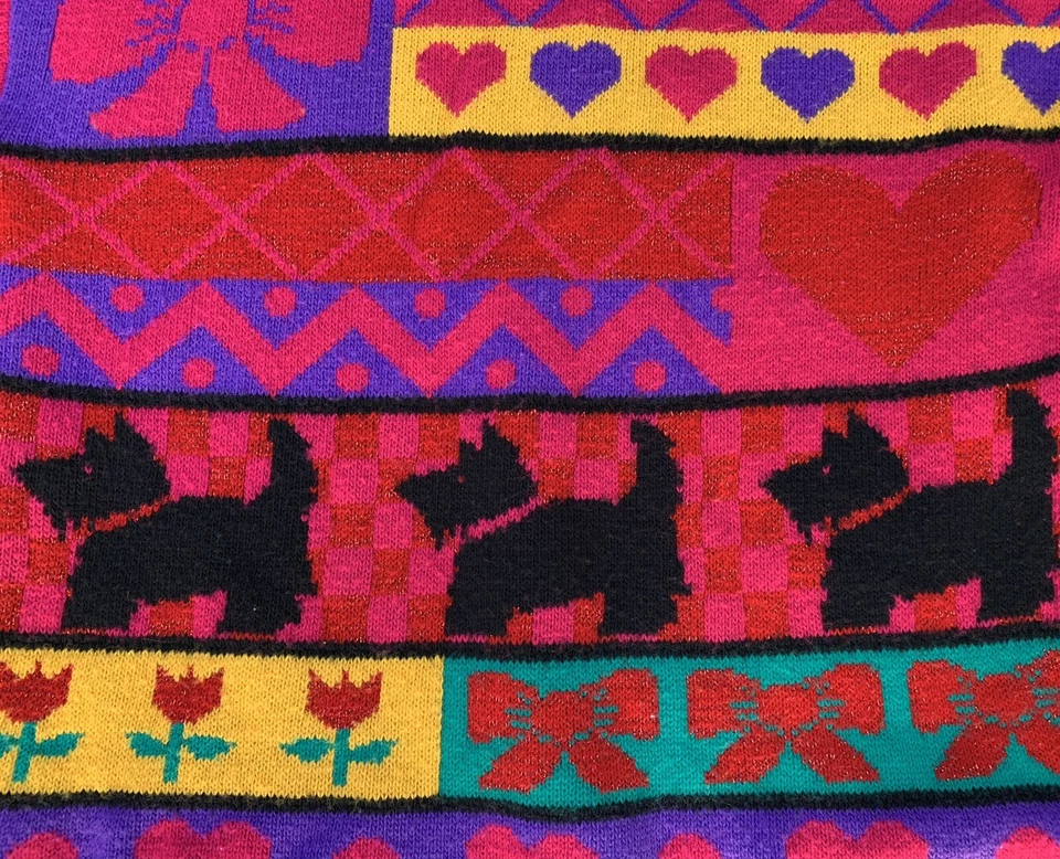 复古丙烯酸 luex 毛衣 Scottie 狗心花朵蝴蝶结几何 80 年代 20 世纪 80 年代 — 第 3/4 张图片