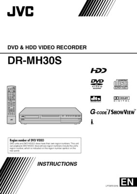 JVC DR-MH30S DVD Recorder Owners Instruction Manual Reprint