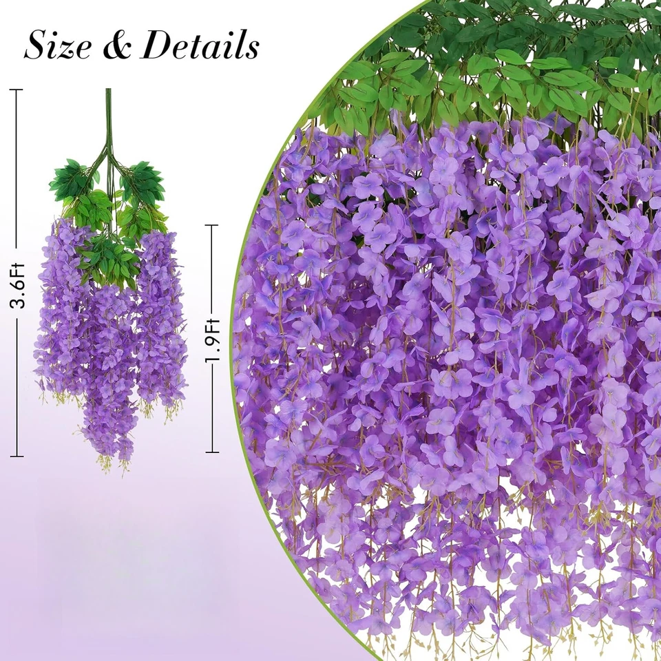 Guirnalda de flores colgantes de vid de glicinia artificial 24 un. jardín decoración de boda Foto 4 de 4