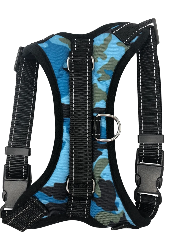 Dog Harness Vest, No Pull Adjustable w Handle, Quality Nylon, Blue Camo S M L XL