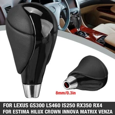 Gloss Black Auto Gear Shift Knob Shifter Lever PU Leather For Toyota Lexus