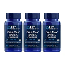 3 PACK Life Extension Cran-Max 500mg Cranberry Whole Fruit Concentrate 60 V Caps