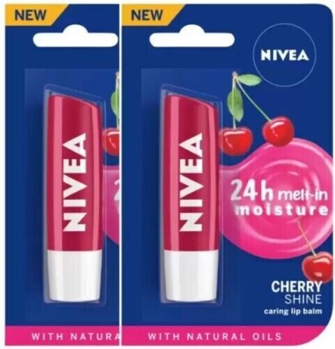 NIVEA Cherry Fruity Shine Lip Balm Cherry (Pack of: 2, 9.6 g) FS