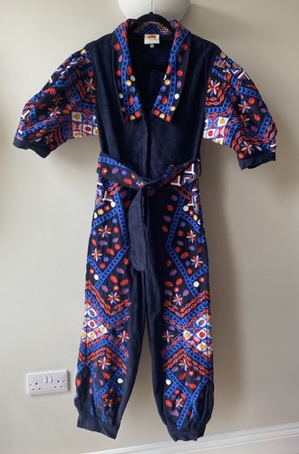 Funky embroidered Farm Rio corduroy jumpsuit XS 8 - Picture 6 of 24