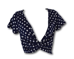 navy and white polka dot top