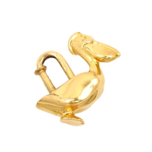 Hermes Cadena Pelecanus Gold Color Key Chain Pendant Top Necklace Charm 1992