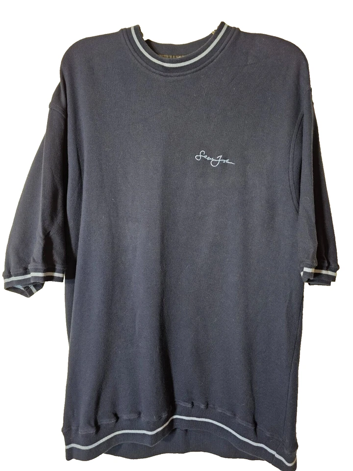 Camiseta grande vintage de algodón con cuello en V con logotipo bordado azul marino de Sean John para hombre Foto 2 de 4