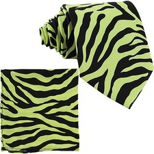New Polyester Zebra Animal Print Formal Party Occasion Necktie  Hankie Green