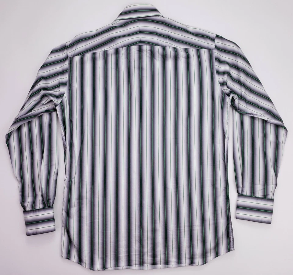 Camisa TM Lewin John Francomb 16 35 Calce Ajustado Rayas Multicolor Gris Verde Para Hombre Foto 3 de 4