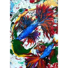 ACEO Original Fishes Pond Animals Abstract Nature Acrylic Pop Art Hand Paint NEW