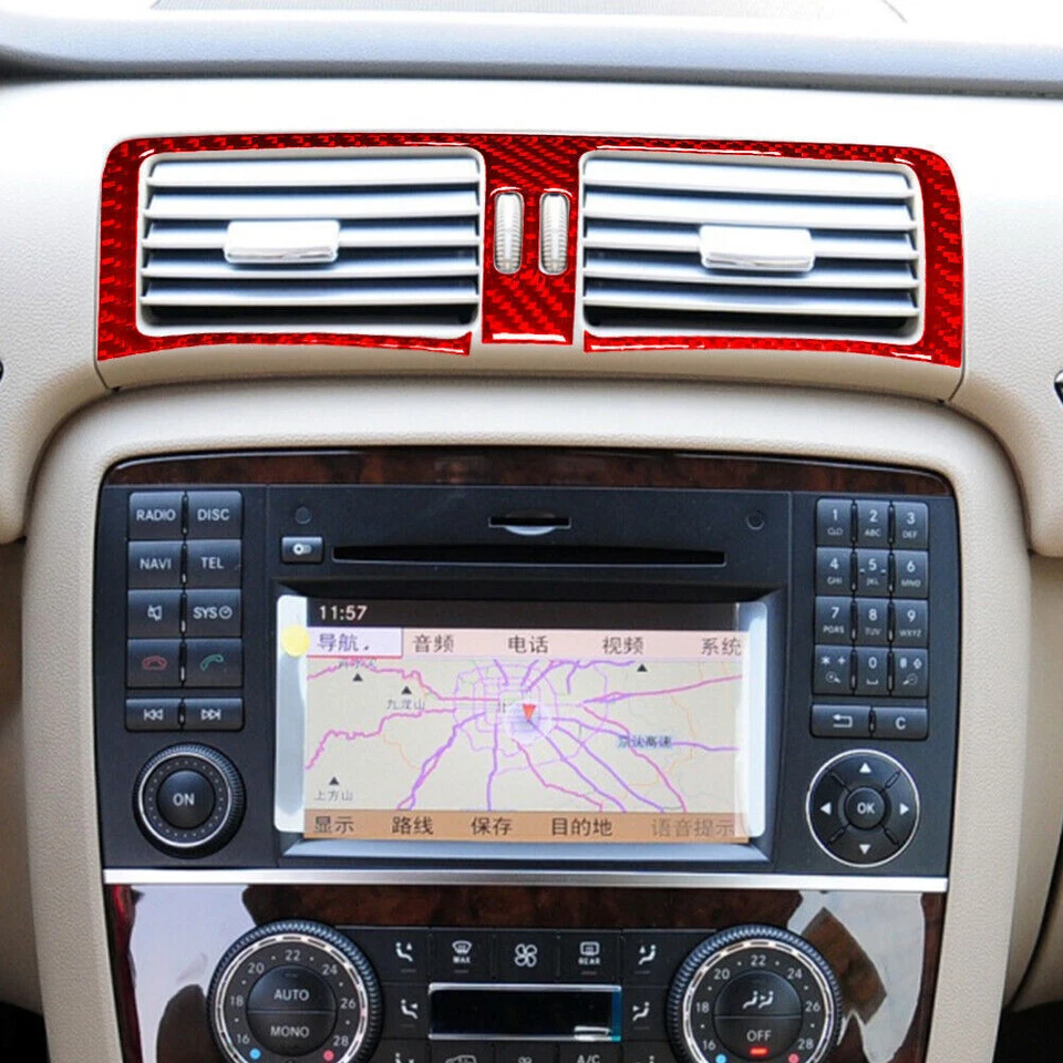 Cubierta de ventilación de aire central interior de fibra de carbono roja para Mercedes-Benz R320/350 Foto 4 de 4