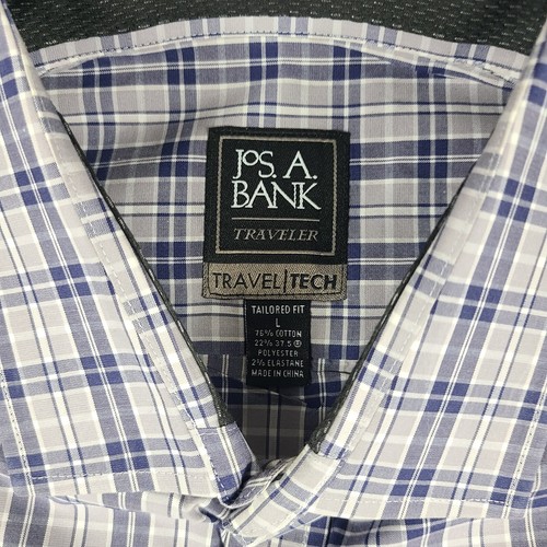 Jos A Bank Traveler Shirt Men Large Blue Gray Tailored Fit Travel Tech Button Up - Picture 4 of 10