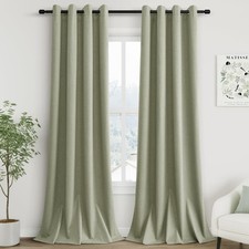 Blackout Linen Curtains 100" Grommet Thermal Insulated 2 Panels Set Sage Green