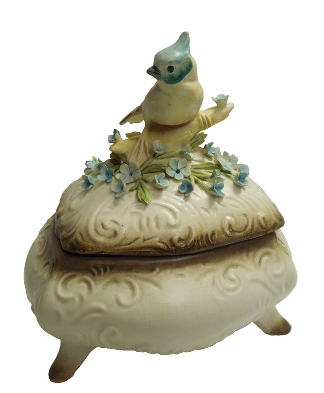 Vintage Capodimonte Mollica Italy Porcelain Jewelry Box – Hand-Painted Bird
