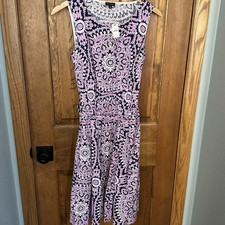 NEW Talbots Size 4 Dress Purple Bandana Print Tie Button Office Career Church 💜