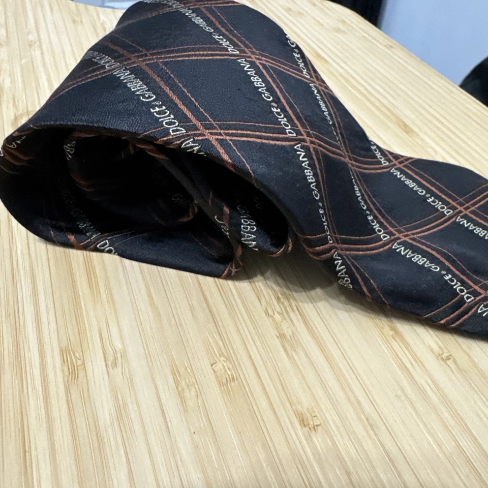 Dolce & Gabbana Cravatte Peek A Boo Pin Up Silk Woven Tie Black Vintage - Image 2 of 4