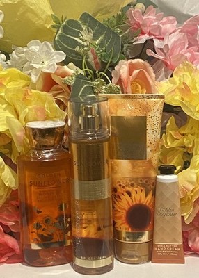Bath and Body Works 4 Pc SET Golden Sunflower~ Mist, Body Wash & Cream, Rare New