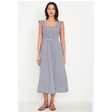 Old Navy Midi Dress Womens S Blue Gingham Excellent Smocked Ruffle Cottagecore