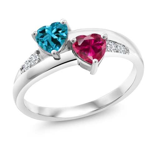 Heart Shape London Blue Topaz and Created Ruby 925 Silver Lab Grown Diamond Ring