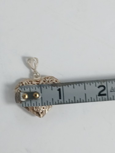 Puffy Reversible Filigree Sterling Silver 925 Heart Pendant Doves Birds Love D2 - Picture 11 of 12