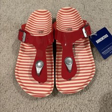 NIB Birkenstock Gizeh Kids BS 1012722 Nautical Stripes Red Kids US Sz 12 EU 30