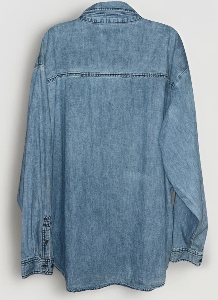 True Religion Oversized Denim Shirt Light Wash Long Sleeve Button Up Men’s 3XL - Image 2 of 4