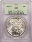 1882-S Morgan Silver Dollar $1, PCGS MS65 OGH, Gem Uncirculated BU