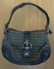Vintage 2007 Coach F10926 Soho Black Leather Signature C Canvas Shoulder Bag