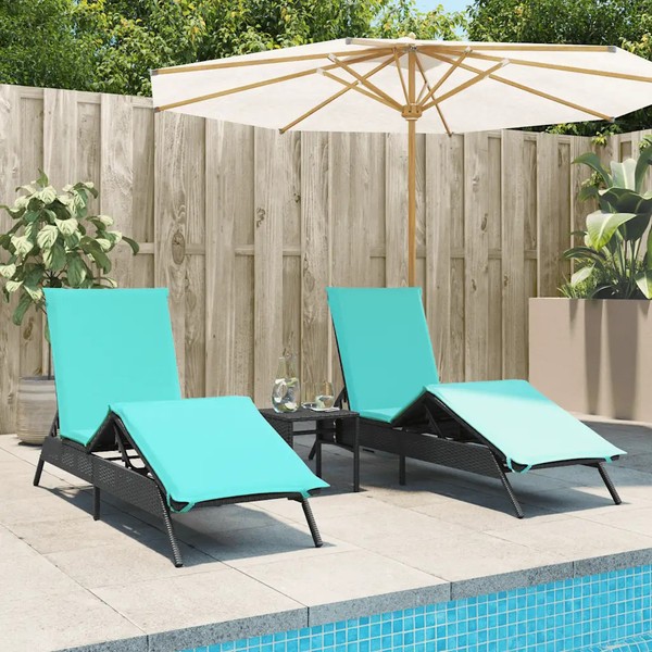 Sonnenliegen 2Er Set Mit Tisch Polyrattan Schwarz GartenmöBel-image
