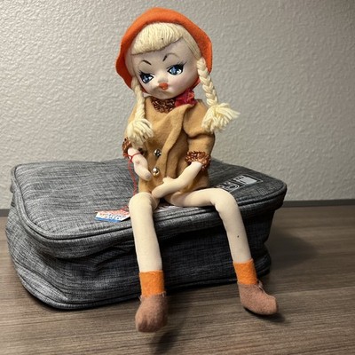 Holiday Fair Shelf Sitter Knee Hugger Japan Girl Pixie Elf Doll Pigtails Vtg 60s