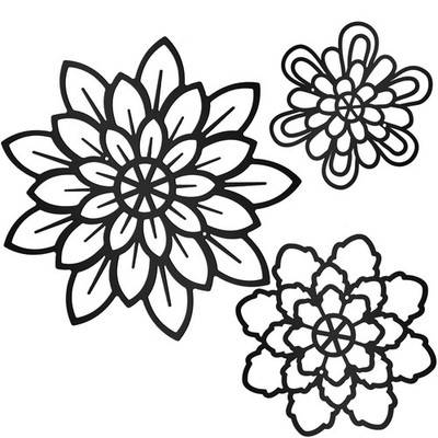 Moxweyeni 3 Pieces Metal Flowers Wall Decoration, Modern Style, Black 