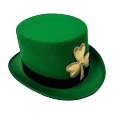 St. Patricks Day Top Hat Green Satin With Buckle Adult Leprechaun Costume Hat