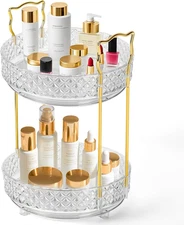360-Degree Rotating Makeup Organizer with Adjustable Perfume Storage, Clear