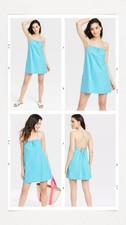 Turquoise White Stripe Strappy Mini Shift Dress A New Day MD