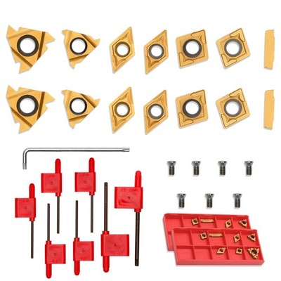 14 Pcs Turning Inserts for 3/8 10mm Turning Grooving Threading Boring Carbide...