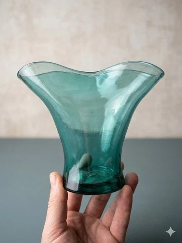Mid-Century Blenko Glass #5417 Sway Vase - Teal/Turquoise - 5.5" - Hand Blown