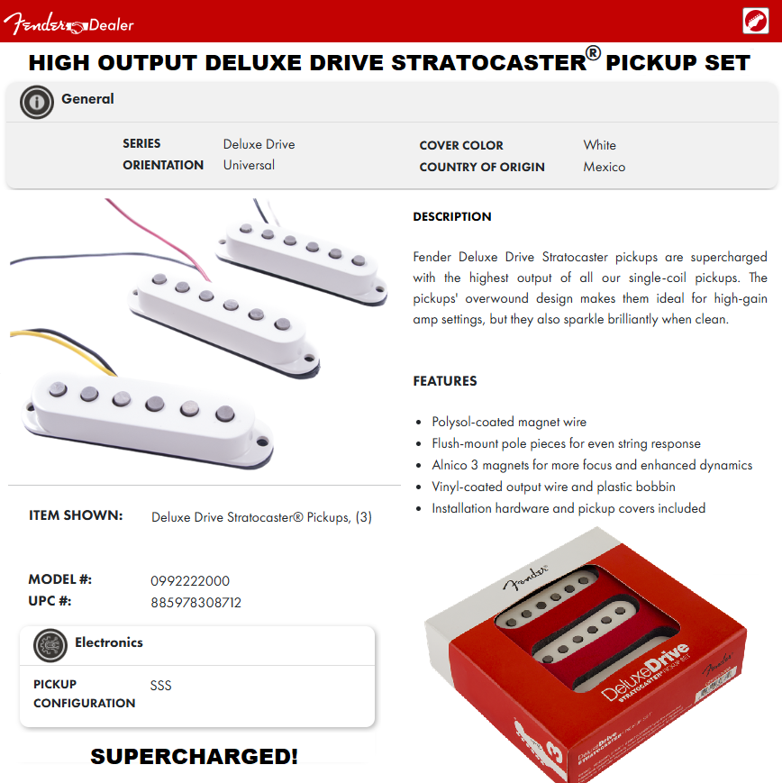 Buy ALNICO 3 Fender High Output DELUXE DRIVE Strat SUPERCHARGED
