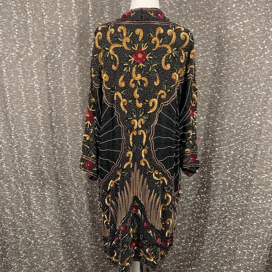 Chaqueta de Colección Judith Ann Creations Cuentas Lentejuelas Seda Kimono Años 80 Ópera Abrigo Plumero, S Foto 4 de 4