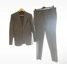 Black Pinstripe Suit Set Blazer & Trousers Fits UK 14–16 No Size Label