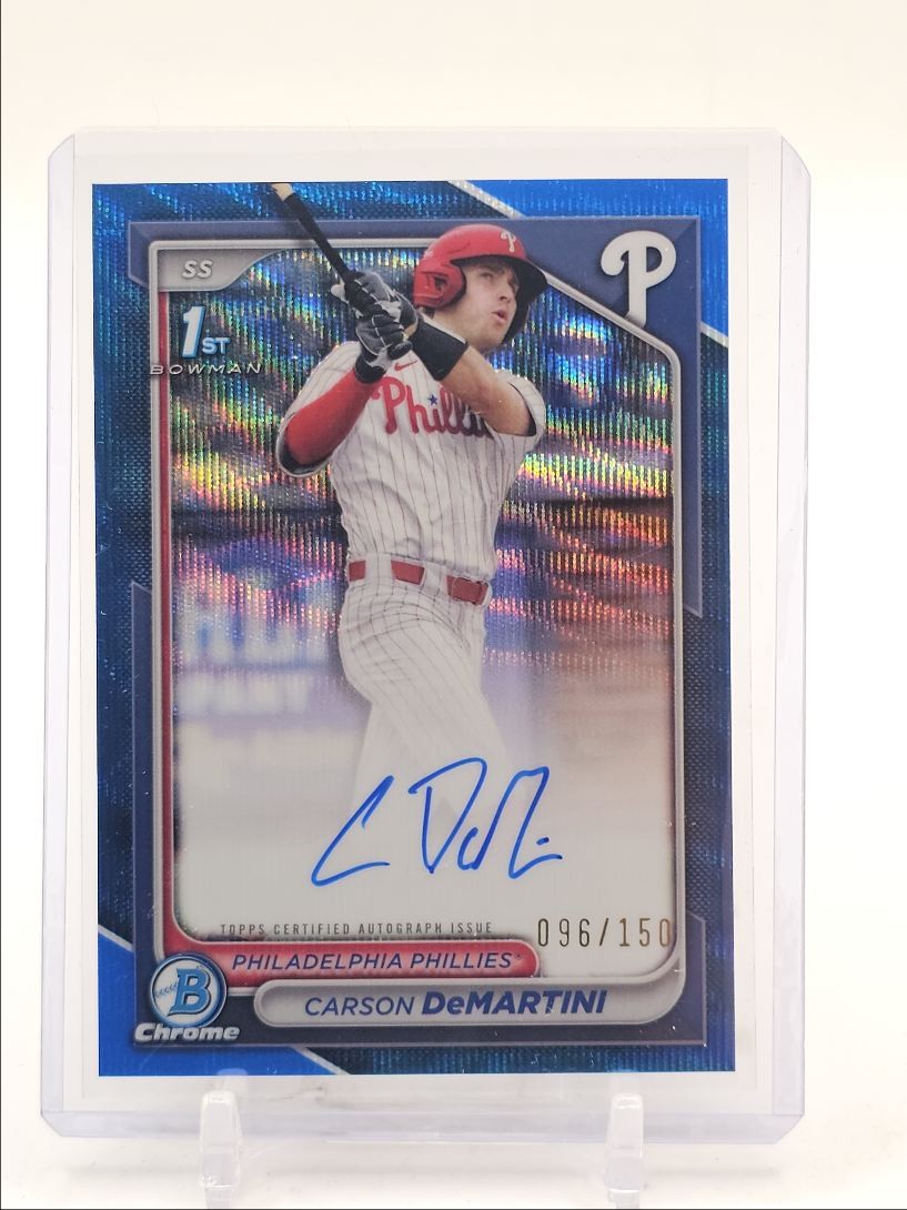 CARSON DEMARTINI 2024 BOWMAN CHROME DRAFT 1ST BLUE WAVE AUTO /150 Q2446
