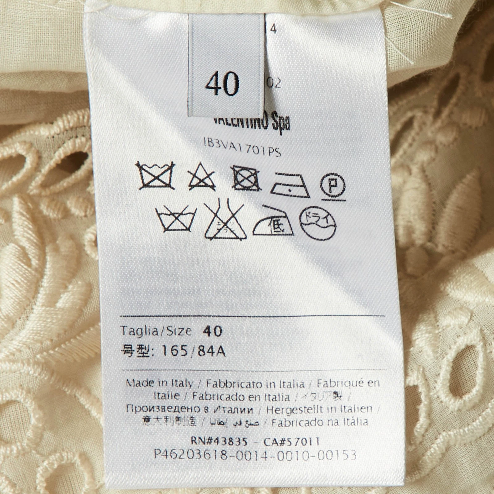 Abito Valentino panna occhiellato pizzo cotone tubino S