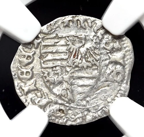 HUNGARY. Sigismund of Luxembourg, 1387-1437. Silver Denar, NGC AU55