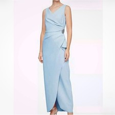 Alex Evenings Light Blue Ruffle Side Slit Sleeveless Scuba Dress Size 8 PETITE